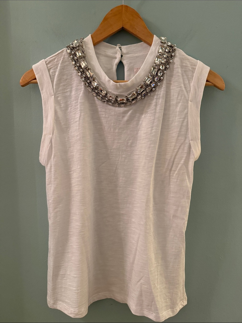 cinq a sept White Embellished Jewel-Neck Sleeveless Tank